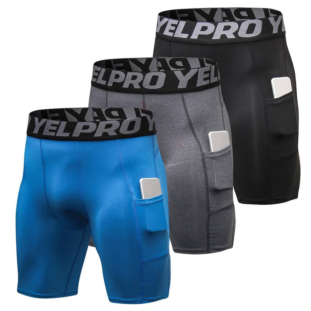 Men's Running Shorts 3-Pack with Side Pockets blue-gray-black m by HitMyNeed
