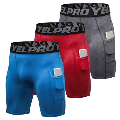 Men's Running Shorts 3-Pack with Side Pockets blue-gray-red s by HitMyNeed