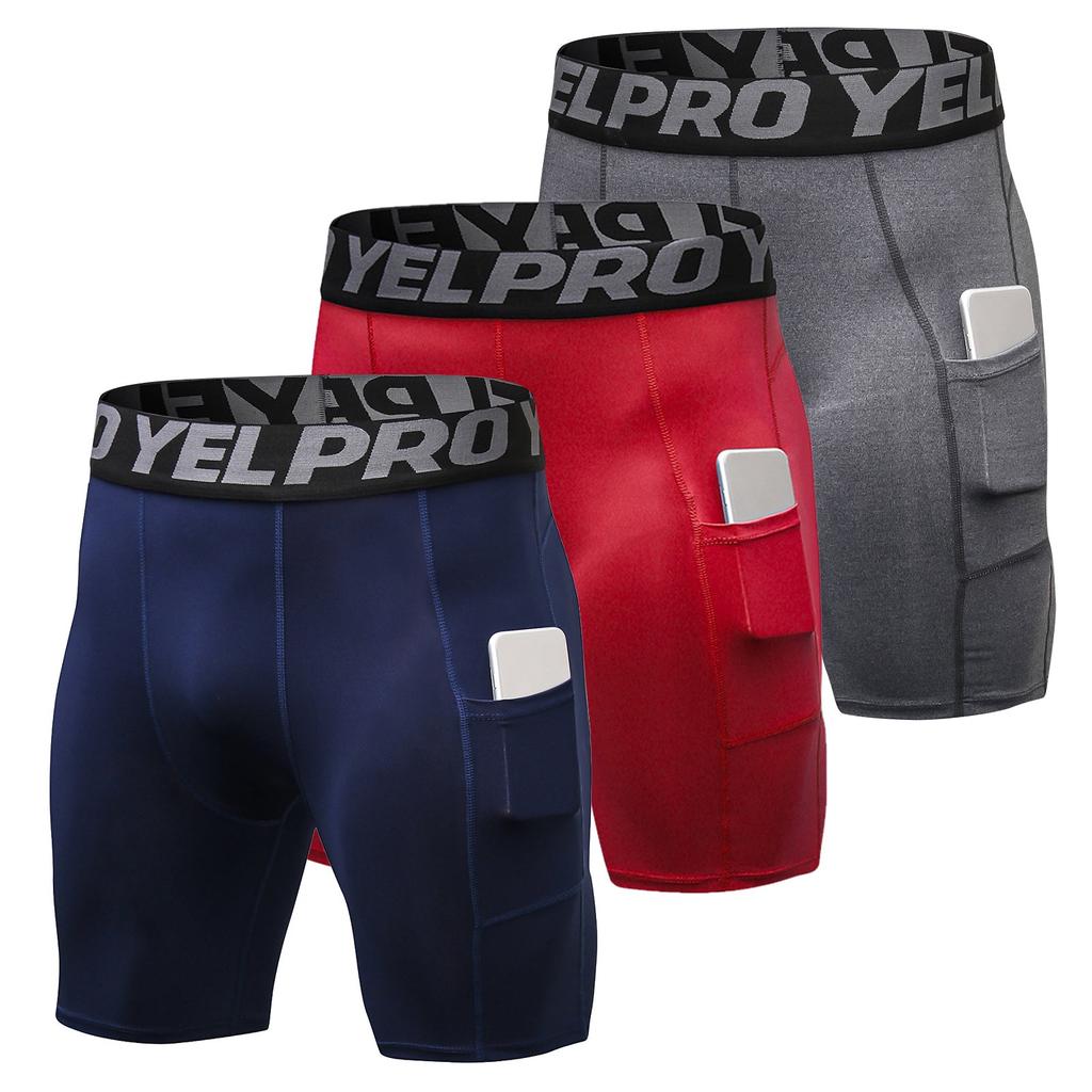 Men's Running Shorts 3-Pack with Side Pockets dark-blue-gray-red s by HitMyNeed