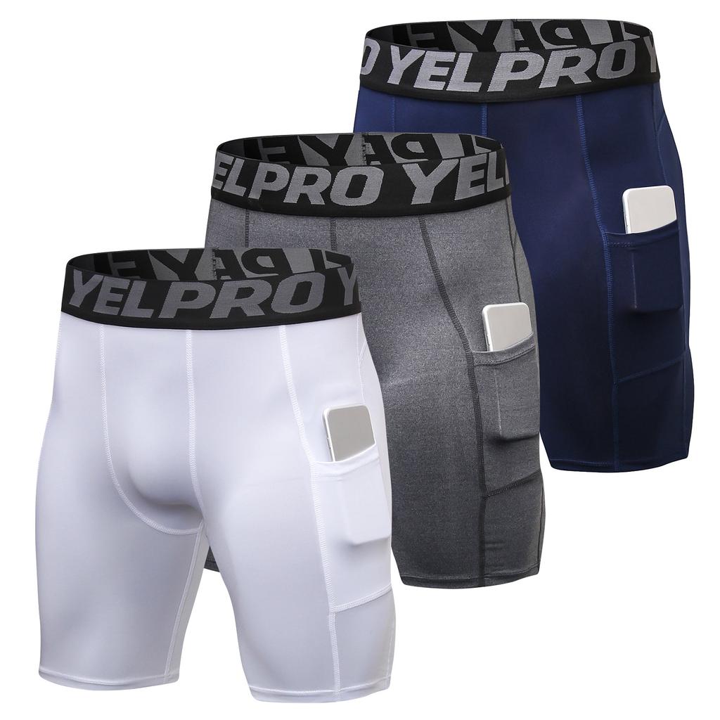 Men's Running Shorts 3-Pack with Side Pockets white-dark-blue-gray s by HitMyNeed
