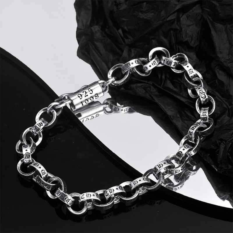 Men's S925 Silver 5-6mm Heart Braided Bracelet 5mm21cm by HitMyNeed