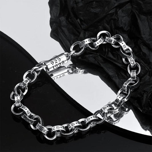 Men's S925 Silver 5-6mm Heart Braided Bracelet 5mm21cm by HitMyNeed