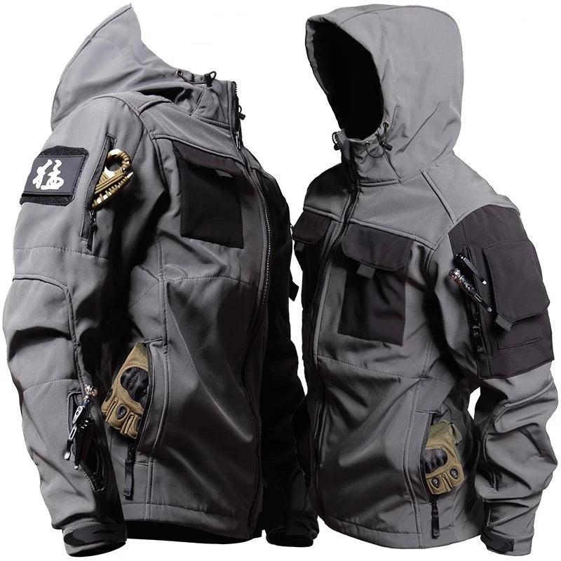 Men's Shark Skin Tactical Softshell Hooded Jacket gray-jacket-only xxl by HitMyNeed