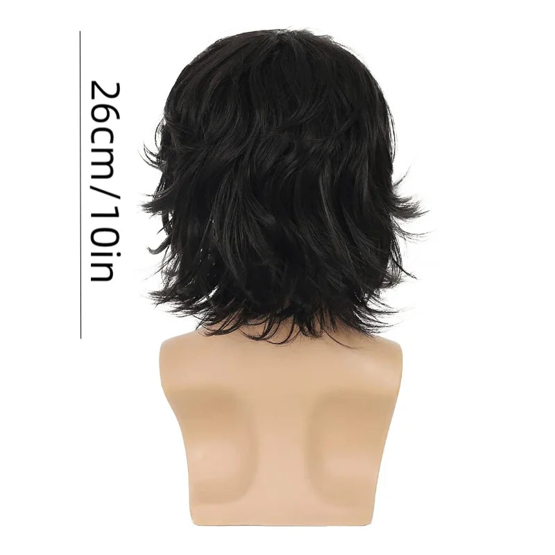 Men's Short Black Fluffy Heat-Resistant Wig by HitMyNeed