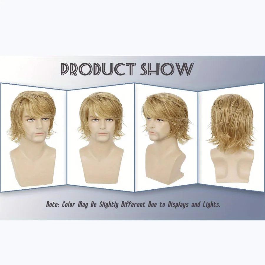 Men's Short Black Fluffy Heat-Resistant Wig by HitMyNeed