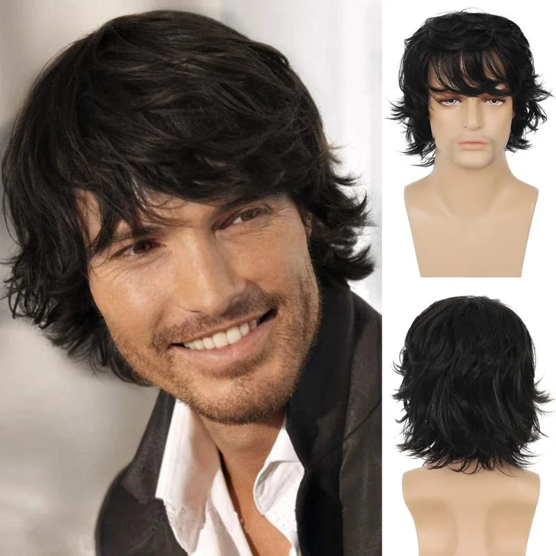 Men's Short Black Fluffy Heat-Resistant Wig black by HitMyNeed