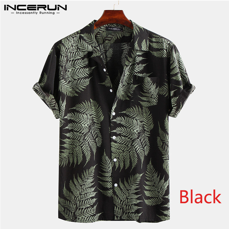Men's Short Sleeve Hawaiian Cotton Shirt black 5xl by HitMyNeed