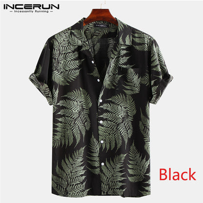 Men's Short Sleeve Hawaiian Cotton Shirt black 5xl by HitMyNeed