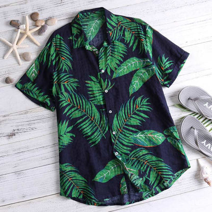 Men's Short Sleeve Hawaiian Cotton Shirt blue xl by HitMyNeed
