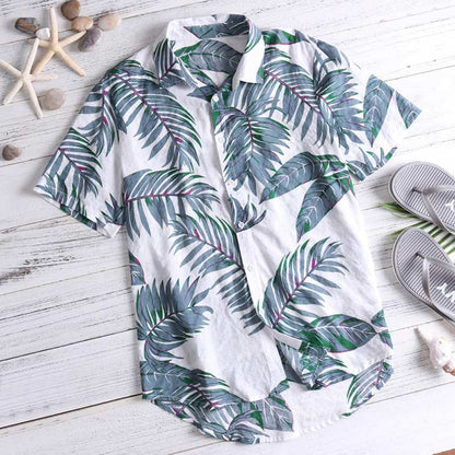 Men's Short Sleeve Hawaiian Cotton Shirt light-white l by HitMyNeed