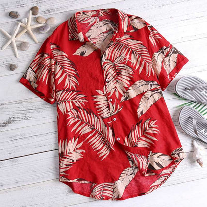 Men's Short Sleeve Hawaiian Cotton Shirt red 4xl by HitMyNeed