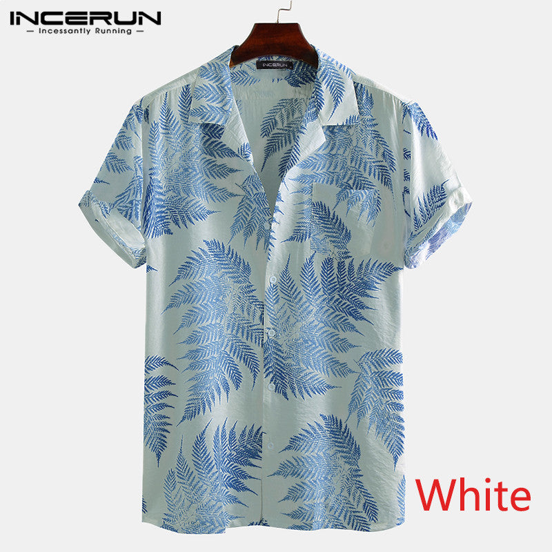 Men's Short Sleeve Hawaiian Cotton Shirt white 5xl by HitMyNeed