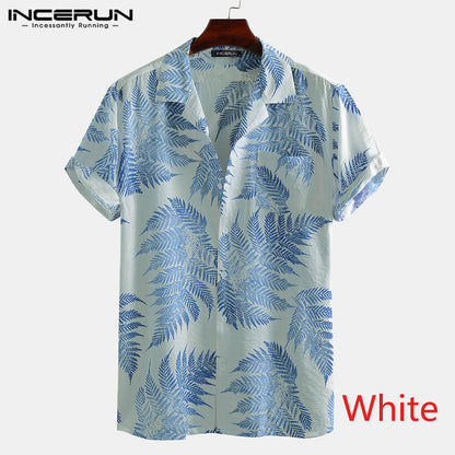 Men's Short Sleeve Hawaiian Cotton Shirt white 5xl by HitMyNeed