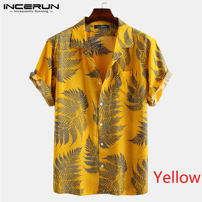 Men's Short Sleeve Hawaiian Cotton Shirt yellow 5xl by HitMyNeed