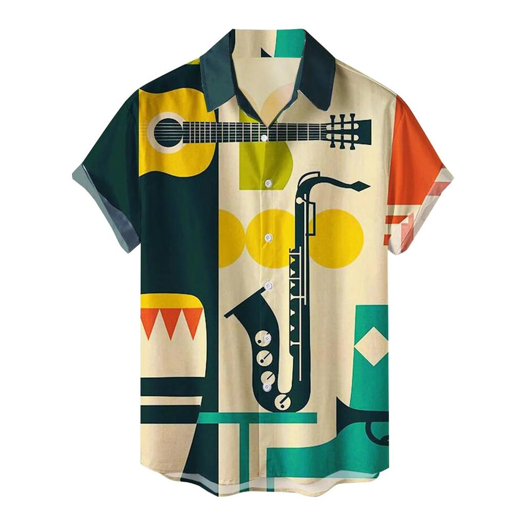 Men's Short Sleeve Summer Hawaiian Shirt khaki l by HitMyNeed