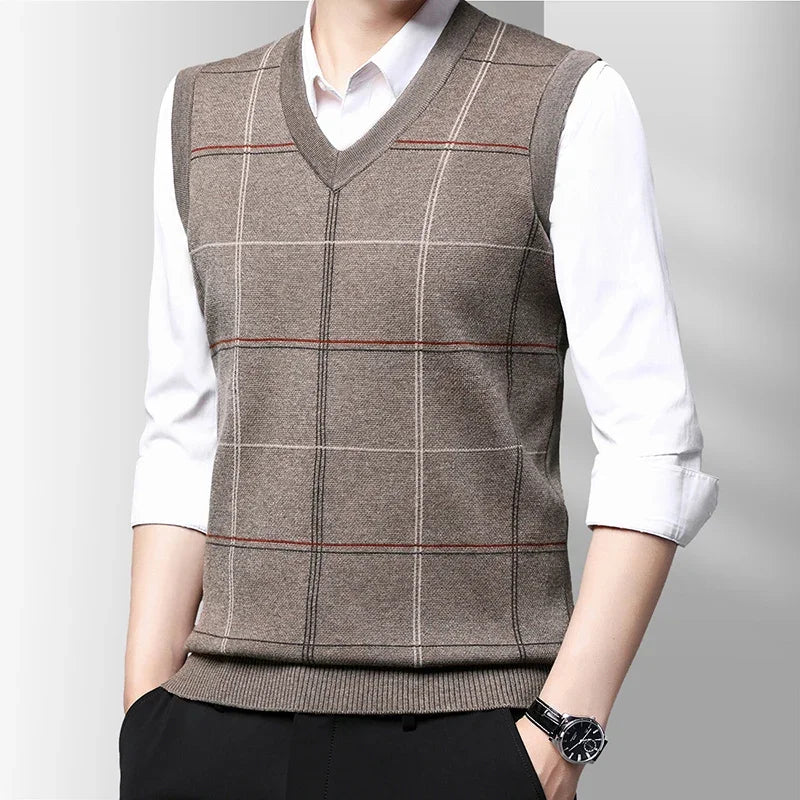 Men's Sleeveless V Neck Wool Sweater Vest by HitMyNeed