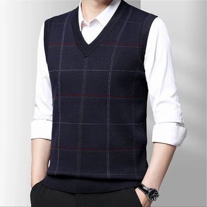 Men's Sleeveless V Neck Wool Sweater Vest by HitMyNeed