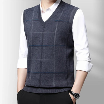 Men's Sleeveless V Neck Wool Sweater Vest by HitMyNeed