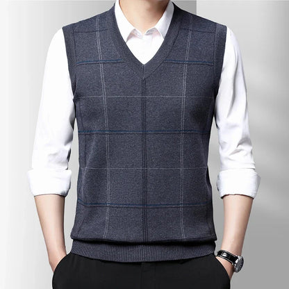 Men's Sleeveless V Neck Wool Sweater Vest gray xxxl by HitMyNeed