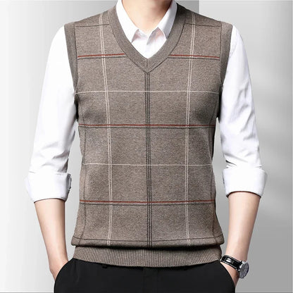 Men's Sleeveless V Neck Wool Sweater Vest khaki xxxl by HitMyNeed