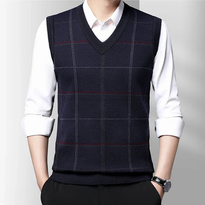 Men's Sleeveless V Neck Wool Sweater Vest navy-blue xxxl by HitMyNeed