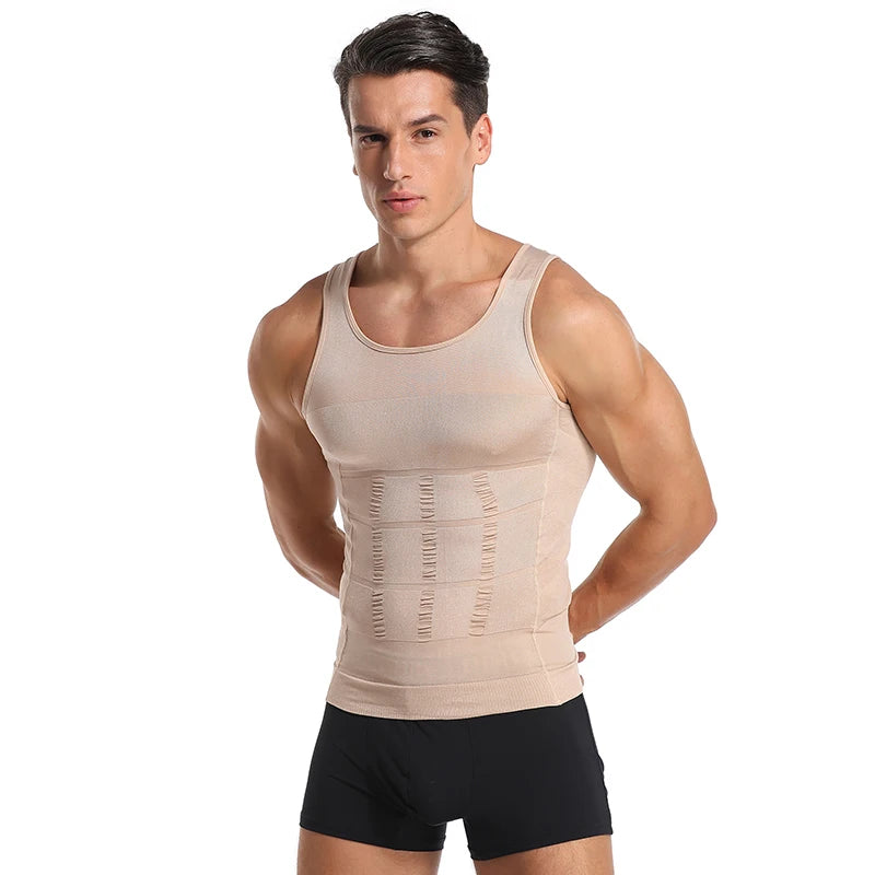 Men's Slimming Compression Vest with Abdominal Control beige s by HitMyNeed