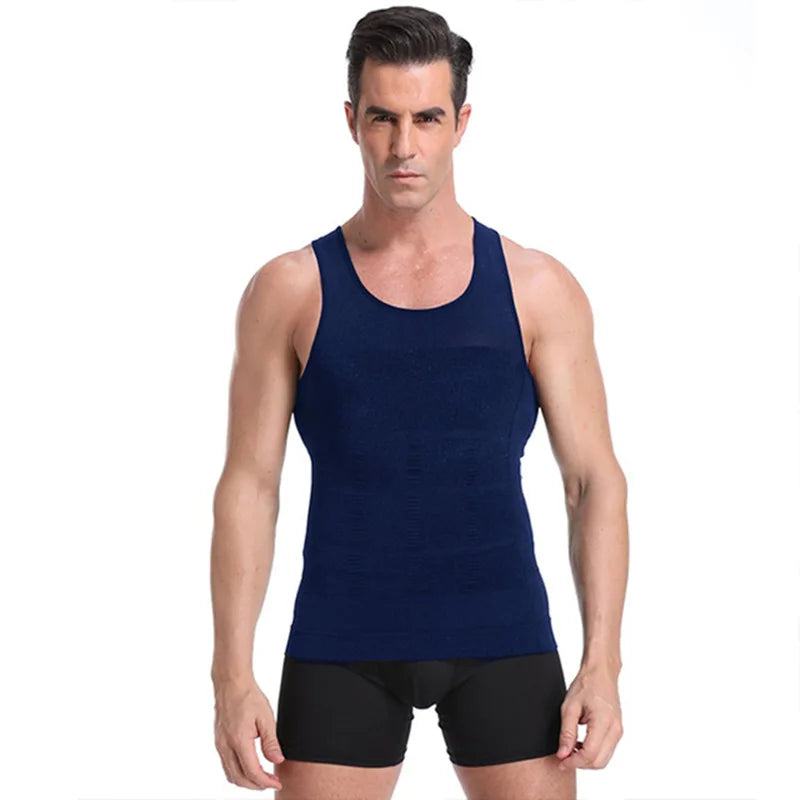 Men's Slimming Compression Vest with Abdominal Control blue s by HitMyNeed