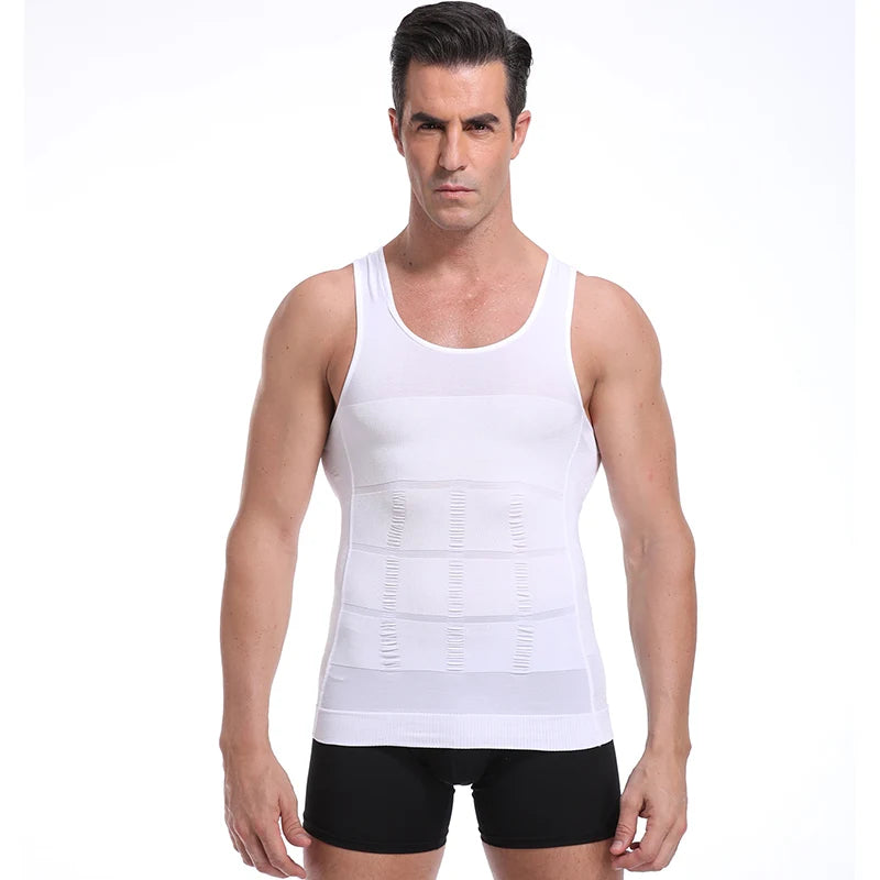 Men's Slimming Compression Vest with Abdominal Control white l by HitMyNeed