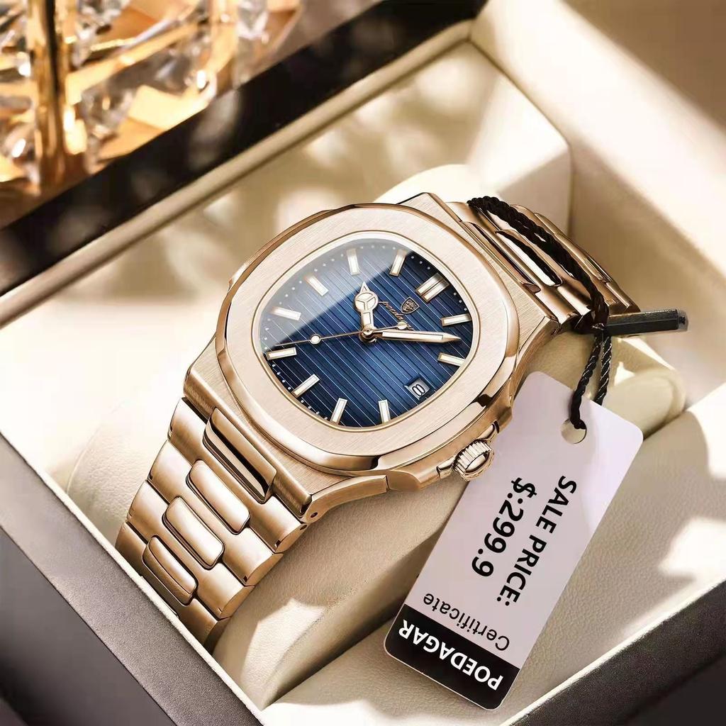 Men's Stainless Steel Square Quartz Watch, Date by HitMyNeed