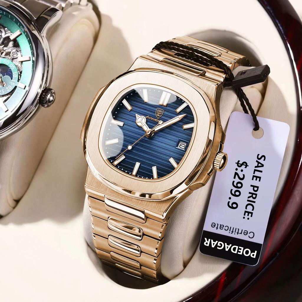 Men's Stainless Steel Square Quartz Watch, Date by HitMyNeed