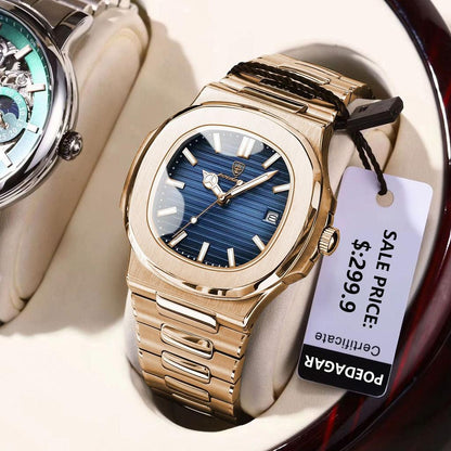 Men's Stainless Steel Square Quartz Watch, Date by HitMyNeed