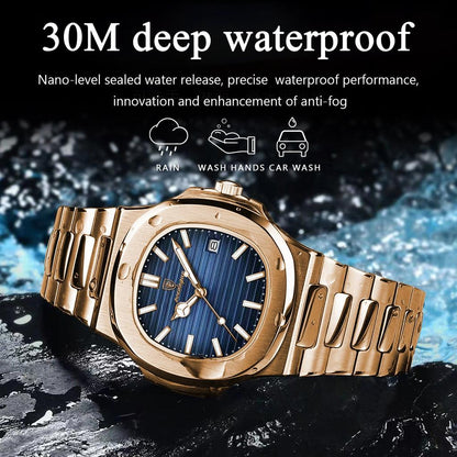 Men's Stainless Steel Square Quartz Watch, Date by HitMyNeed