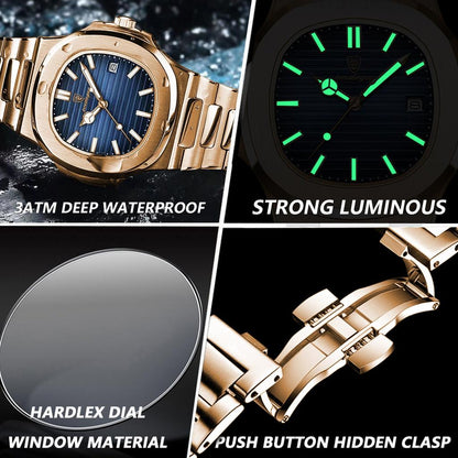 Men's Stainless Steel Square Quartz Watch, Date by HitMyNeed