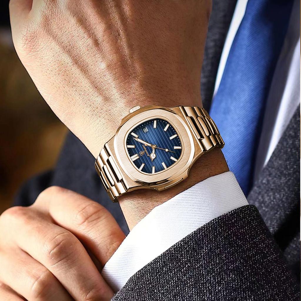 Men's Stainless Steel Square Quartz Watch, Date by HitMyNeed