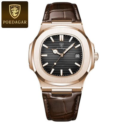 Men's Stainless Steel Square Quartz Watch, Date rose-gold-black-l by HitMyNeed