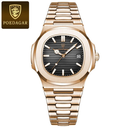 Men's Stainless Steel Square Quartz Watch, Date rose-gold-black-s by HitMyNeed