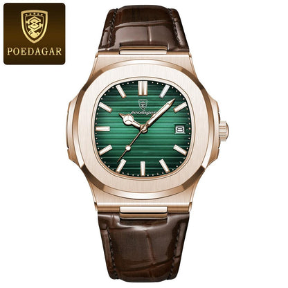 Men's Stainless Steel Square Quartz Watch, Date rose-gold-green-l by HitMyNeed