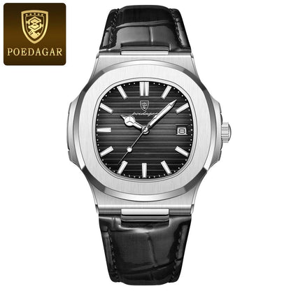 Men's Stainless Steel Square Quartz Watch, Date silver-black-l by HitMyNeed