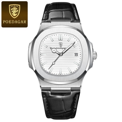 Men's Stainless Steel Square Quartz Watch, Date silver-white-l by HitMyNeed