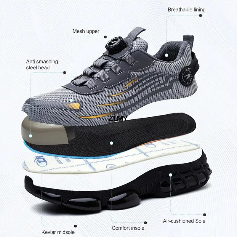 Men's Steel Toe Rotary Button Safety Work Sneakers by HitMyNeed