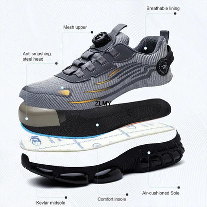 Men's Steel Toe Rotary Button Safety Work Sneakers by HitMyNeed