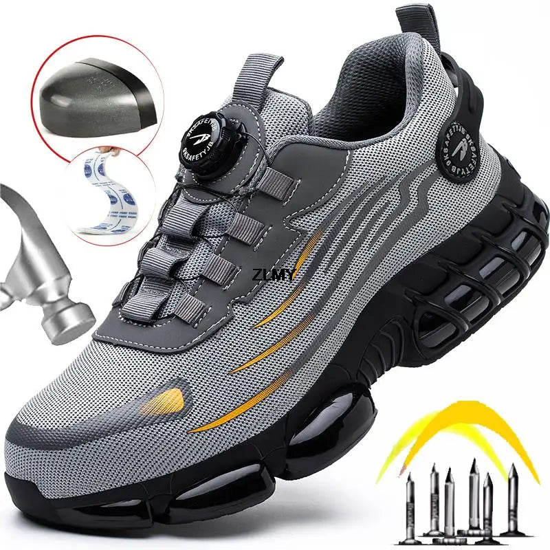 Men's Steel Toe Rotary Button Safety Work Sneakers by HitMyNeed
