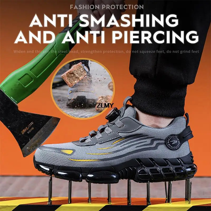Men's Steel Toe Rotary Button Safety Work Sneakers by HitMyNeed
