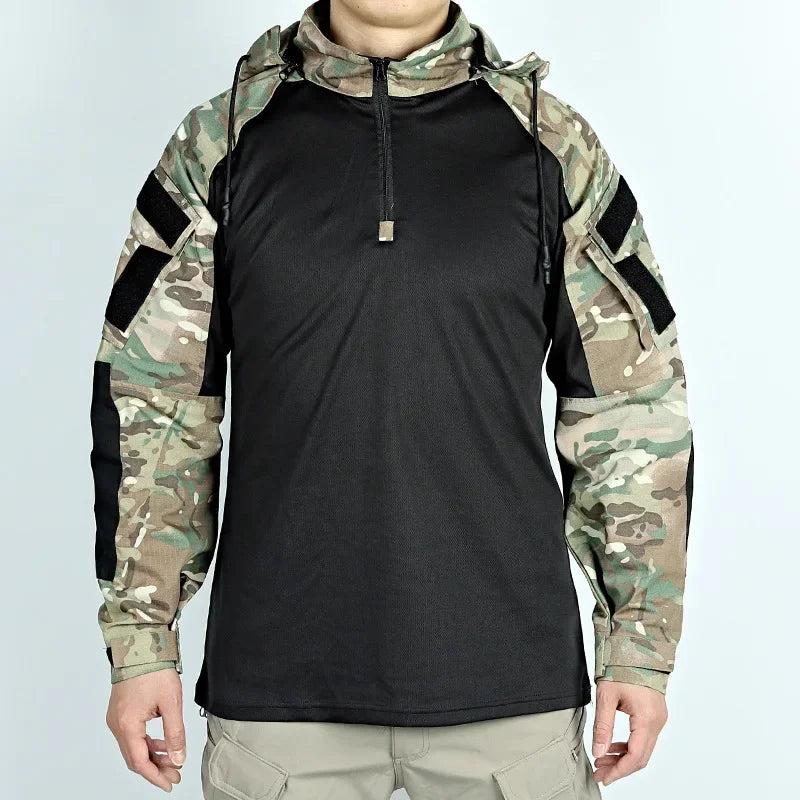 Men's Tactical Camouflage Long Sleeve Hooded Shirt by HitMyNeed