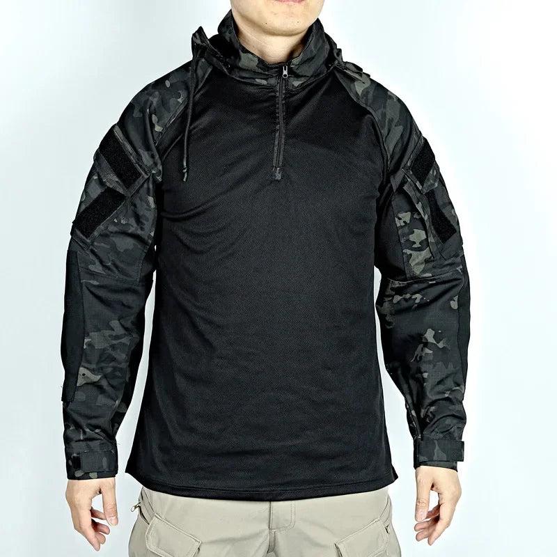 Men's Tactical Camouflage Long Sleeve Hooded Shirt by HitMyNeed