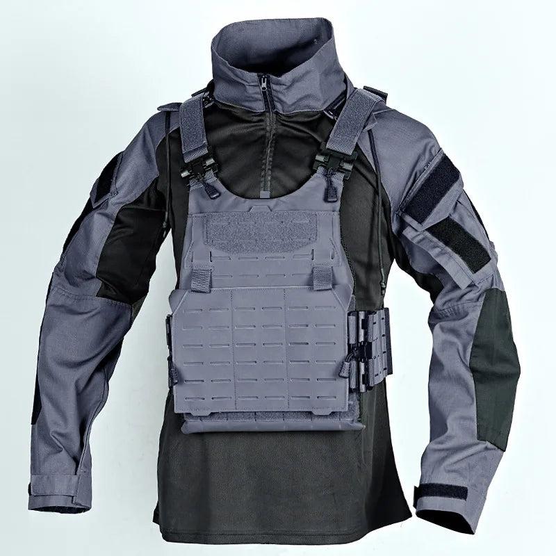 Men's Tactical Camouflage Long Sleeve Hooded Shirt gray-shirts-only xl by HitMyNeed