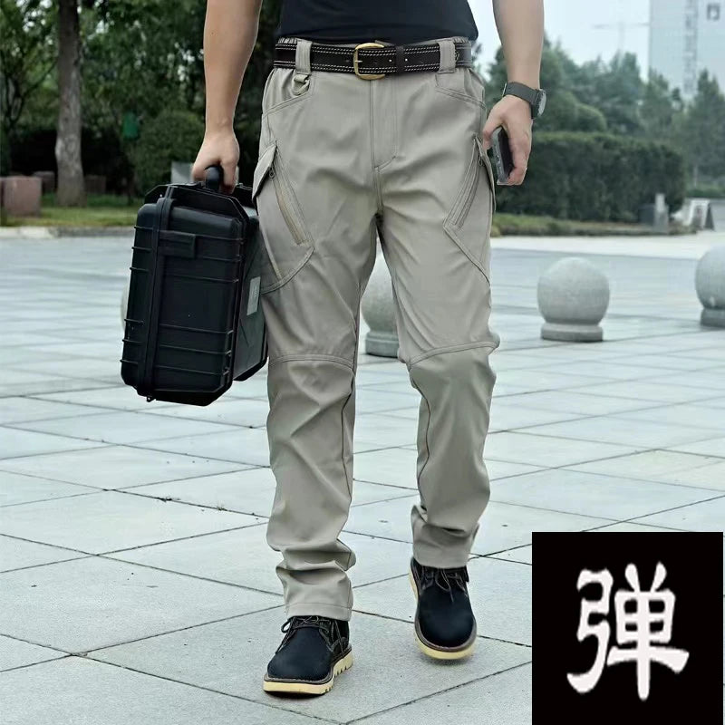 Men's Tactical Elastic Cargo Pants for Outdoor Use x9-khaki 5xl115-125kg by HitMyNeed