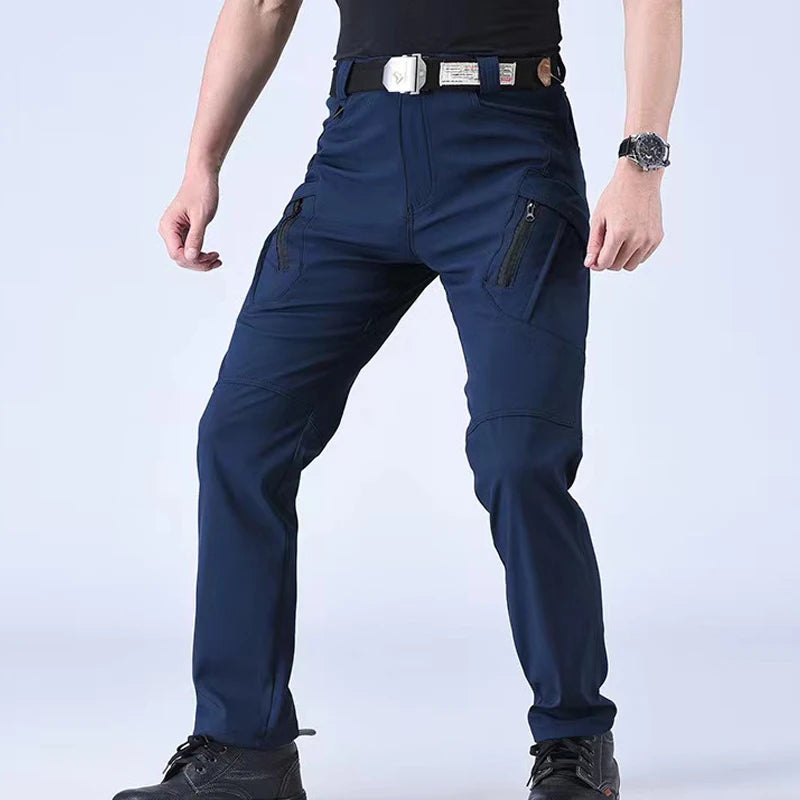 Men's Tactical Elastic Cargo Pants for Outdoor Use x9-navy xl-75-85kg by HitMyNeed