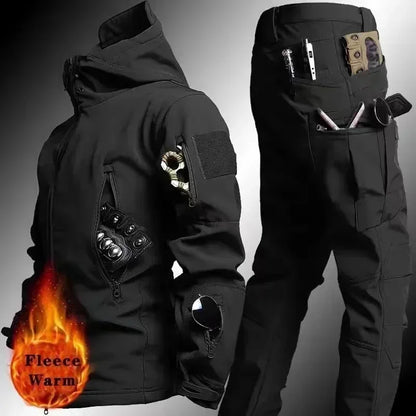 Men's Tactical Winter Soft Shell Hooded Suit black l by HitMyNeed