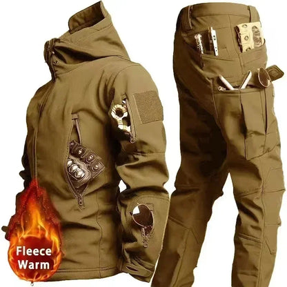Men's Tactical Winter Soft Shell Hooded Suit khaki xxxl by HitMyNeed